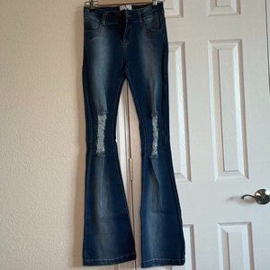 Sadie & Sage Women's Wide Leg, Flare Denim Blue Faded Jeans - Small X 34L